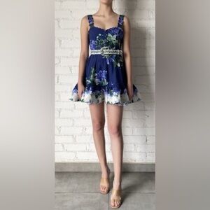 NWT HEMANT & NANDITA Navy, White and Green Floral Dress with Belt